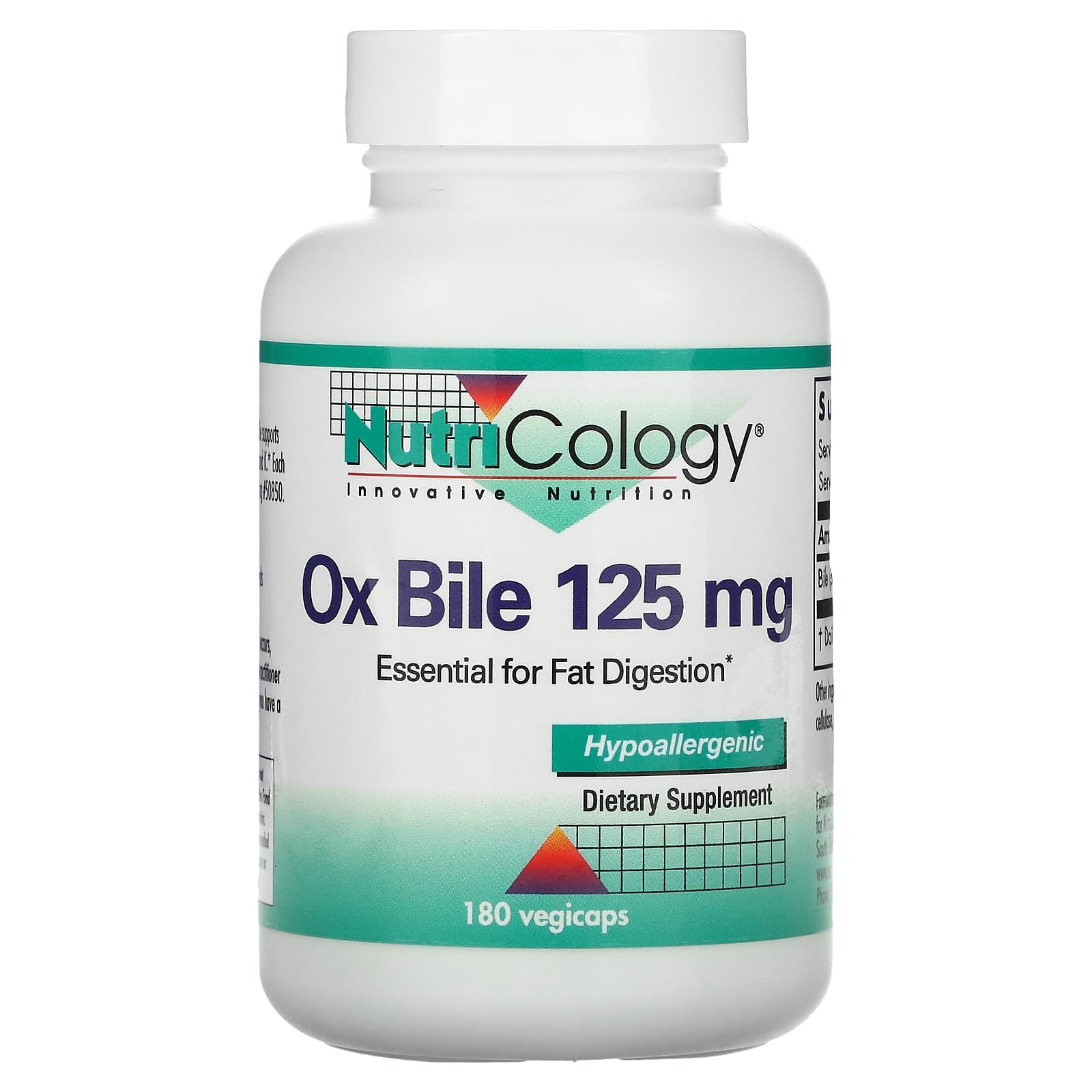 Nutricology, Ox Bile 125 mg, 180 Capsules UPC 713947563704 | HiLife Vitamins
